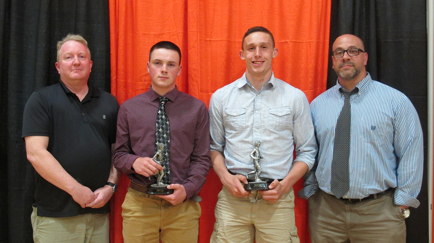Boys Indoor Track and Field: Wyatt Jensen (center left) and Logan Burrows (center right). Presented by: David Maidens and Boys Indoor Track and Field: Wyatt Jensen (center left) and Logan Burrows (center right). Presented by: David Maidens and